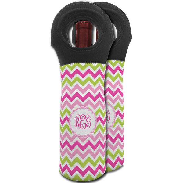 Pink & Green Chevron Wine Tote Bag - MAIN