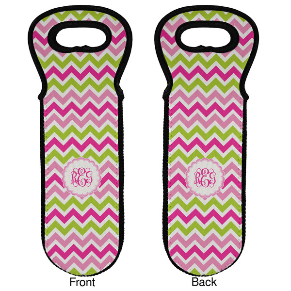 Pink & Green Chevron Wine Tote Front & Back
