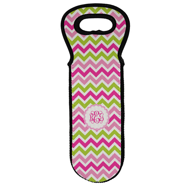 Custom Pink & Green Chevron Wine Tote Bag (Personalized)