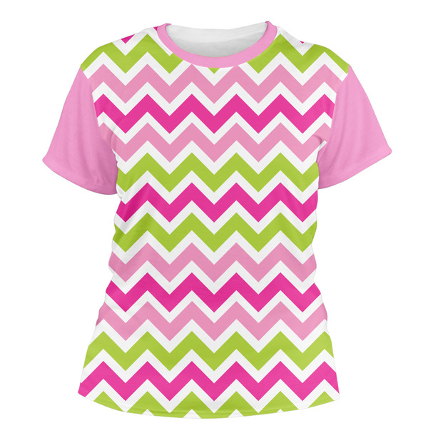 Custom Pink & Green Chevron Women's Crew T-Shirt - X Small