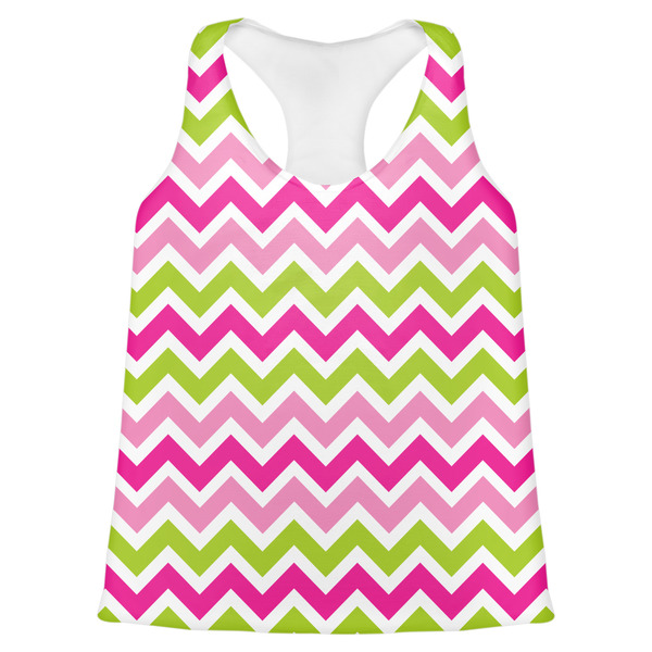 Custom Pink & Green Chevron Womens Racerback Tank Top - Small