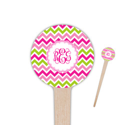 Pink & Green Chevron 4" Round Wooden Food Picks - Double Sided (Personalized)