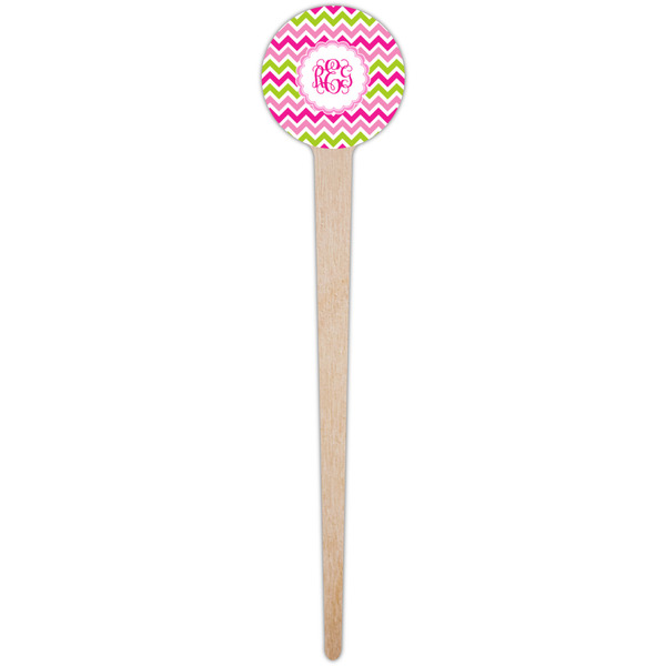 Pink & Green Chevron Wooden 4" Food Pick - Round - Single Pick