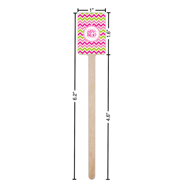 Pink & Green Chevron Wooden 6.25" Stir Stick - Rectangular - Dimensions