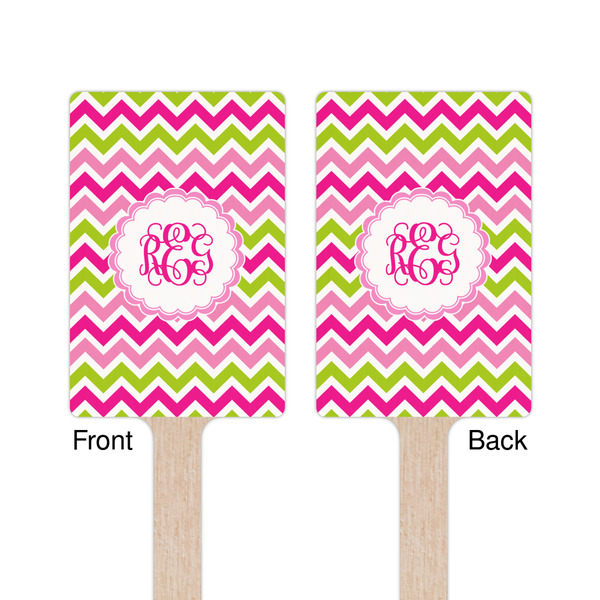 Pink & Green Chevron Wooden 6.25" Stir Stick - Rectangular - Double Sided - Front & Back