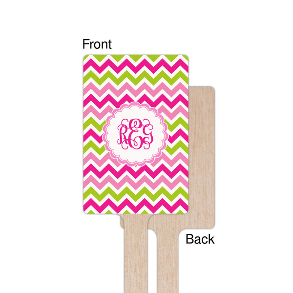 Pink & Green Chevron Wooden 6.25" Stir Stick - Rectangular - Single - Front & Back