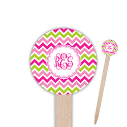 Pink & Green Chevron Round Wooden Food Picks (Personalized)