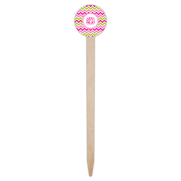 Pink & Green Chevron Wooden 6" Food Pick - Round - Single Pick
