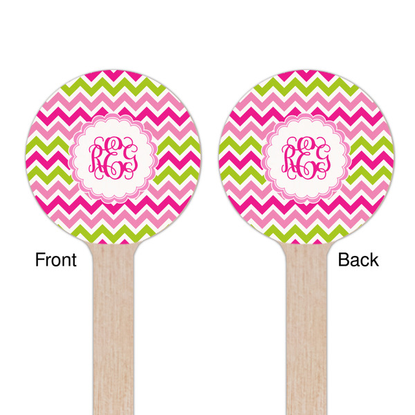 Pink & Green Chevron Wooden 6" Stir Stick - Round - Double Sided - Front & Back