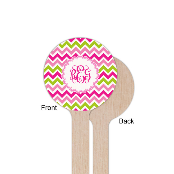 Pink & Green Chevron Wooden 6" Stir Stick - Round - Single Sided - Front & Back