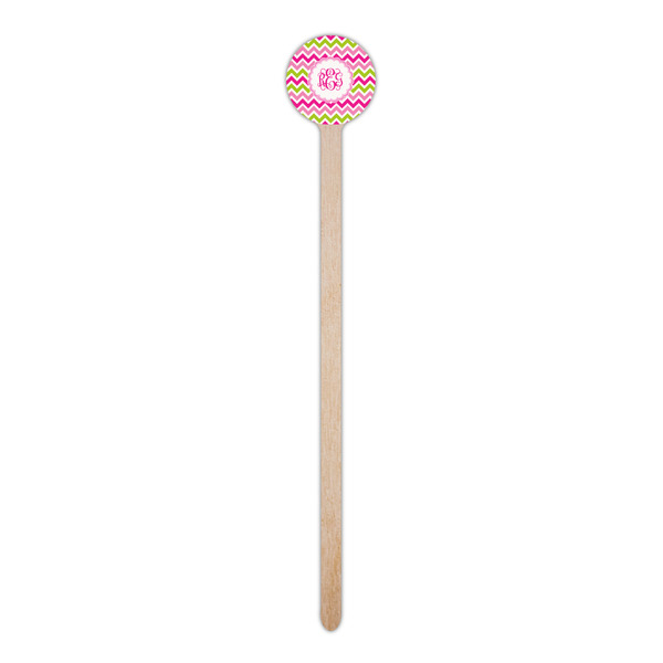 Pink & Green Chevron Wooden 6" Stir Stick - Round - Single Stick