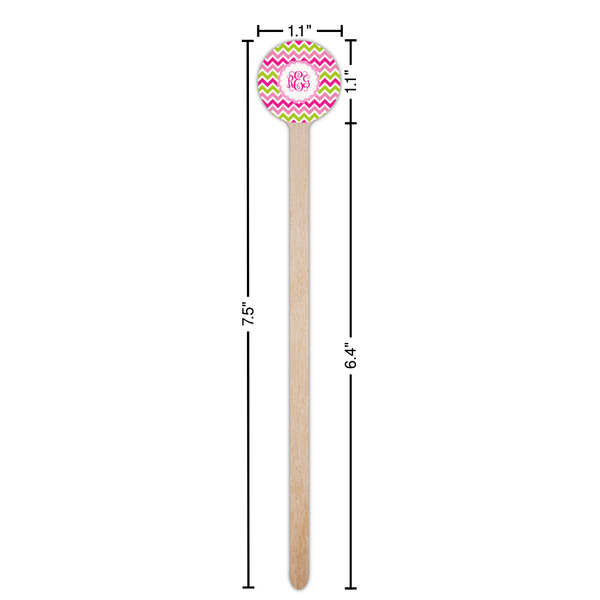Pink & Green Chevron Wooden 7.5" Stir Stick - Round - Dimensions