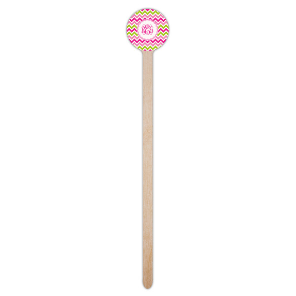 Pink & Green Chevron Wooden 7.5" Stir Stick - Round - Single Stick