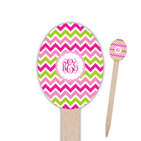 Custom Pink & Green Chevron Oval Wooden Food Picks (Personalized)