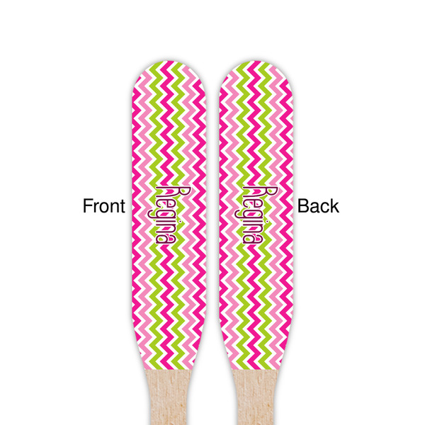Pink & Green Chevron Wooden Food Pick - Paddle - Double Sided - Front & Back