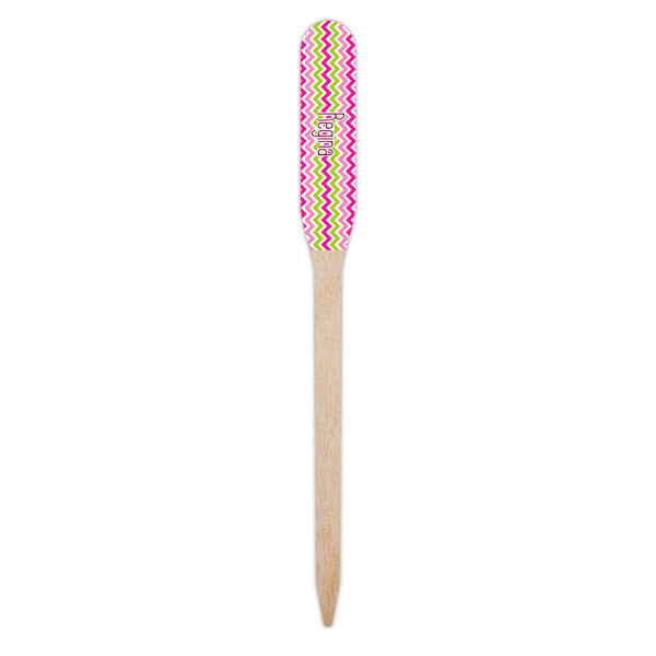 Pink & Green Chevron Wooden Food Pick - Paddle - Single Pick
