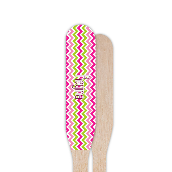Pink & Green Chevron Wooden Food Pick - Paddle - Single Sided - Front & Back