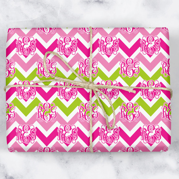 Custom Pink & Green Chevron Wrapping Paper (Personalized)