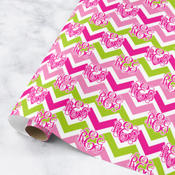 Pink & Green Chevron Wrapping Paper Roll - Small (Personalized)
