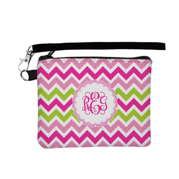 Custom Pink & Green Chevron Wristlet ID Case w/ Monogram
