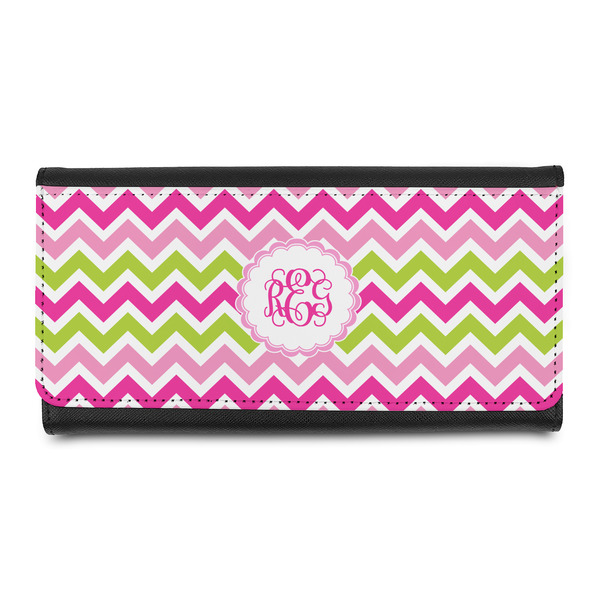 Custom Pink & Green Chevron Leatherette Ladies Wallet (Personalized)