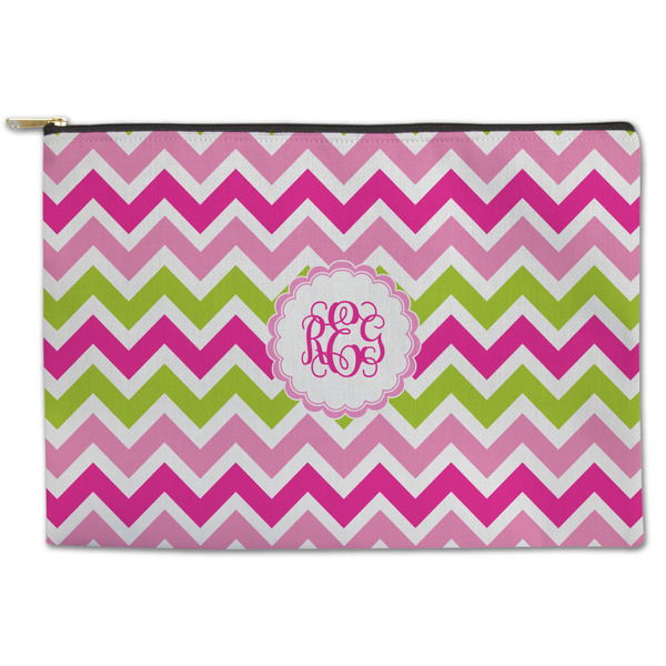 Custom Pink & Green Chevron Zipper Pouch (Personalized)