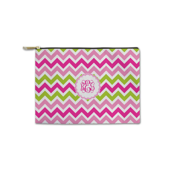 Custom Pink & Green Chevron Zipper Pouch - Small - 8.5"x6" (Personalized)