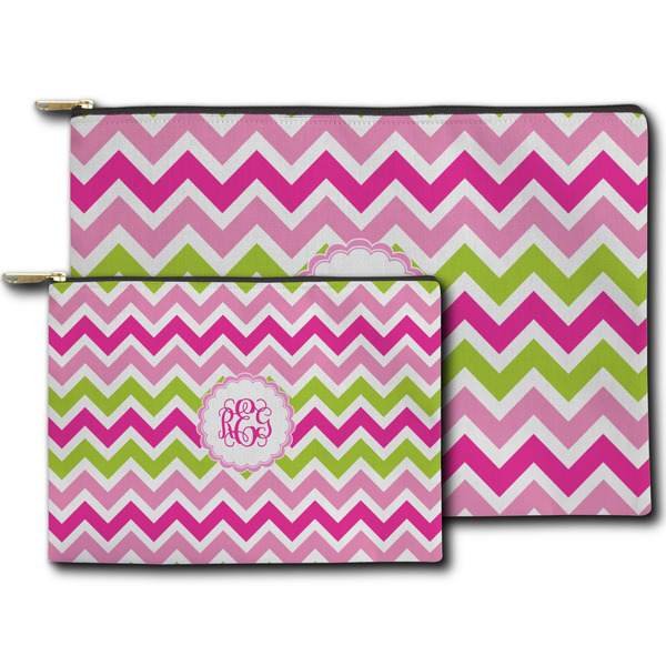 Pink & Green Chevron Zippered Pouches - Size Comparison