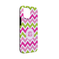 Pink & Green Chevron iPhone Case - Rubber Lined - iPhone 13 Mini (Personalized)