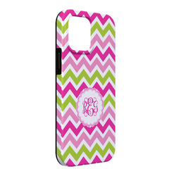 Pink & Green Chevron iPhone Case - Rubber Lined - iPhone 13 Pro Max (Personalized)