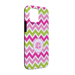 Pink & Green Chevron iPhone Case - Rubber Lined - iPhone 13 Pro (Personalized)