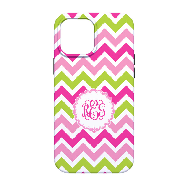 Pink & Green Chevron iPhone 13 Tough Case - Back