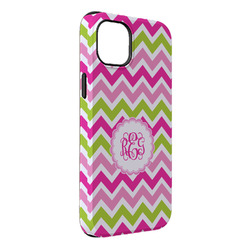 Pink & Green Chevron iPhone Case - Rubber Lined - iPhone 14 Plus (Personalized)