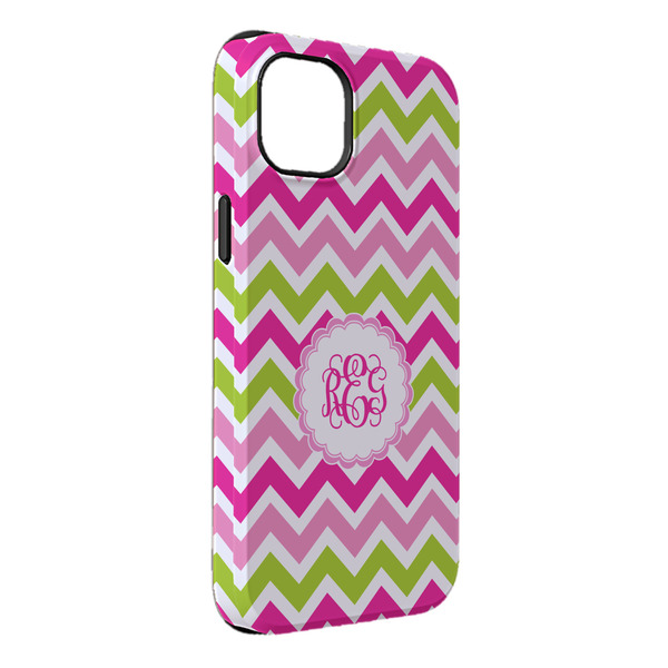 Custom Pink & Green Chevron iPhone Case - Rubber Lined - iPhone 14 Plus (Personalized)