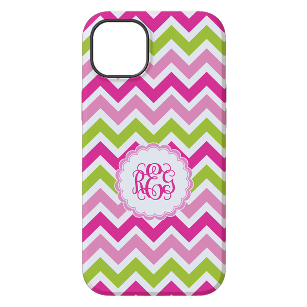 Pink & Green Chevron iPhone 14 Plus Tough Case - Back