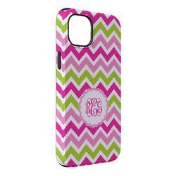 Pink & Green Chevron iPhone Case - Rubber Lined - iPhone 14 Pro Max (Personalized)