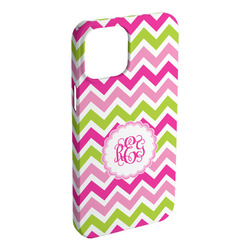 Pink & Green Chevron iPhone Case - Plastic - iPhone 15 Plus (Personalized)