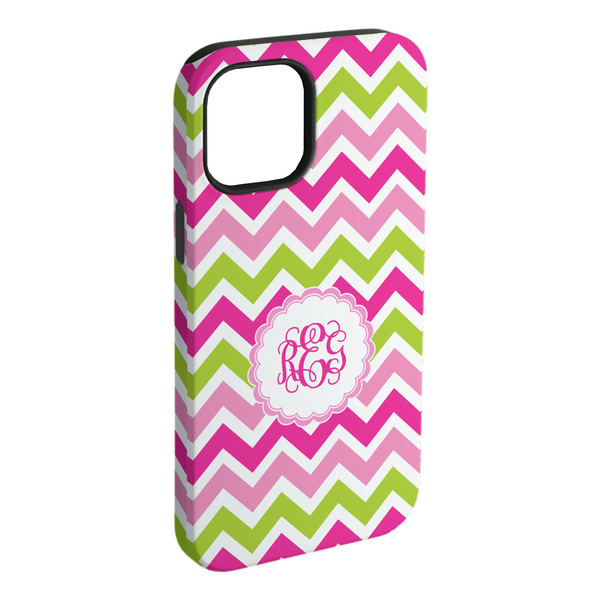 Custom Pink & Green Chevron iPhone Case - Rubber Lined - iPhone 15 Plus (Personalized)