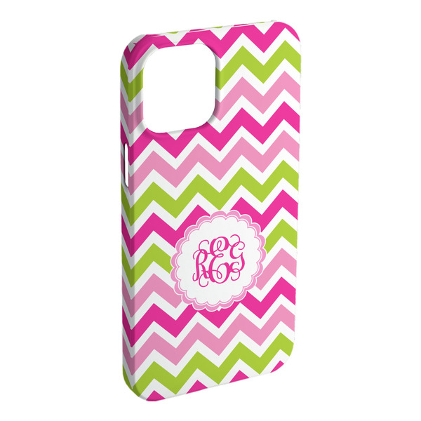 Custom Pink & Green Chevron iPhone Case - Plastic - iPhone 15 Pro Max (Personalized)