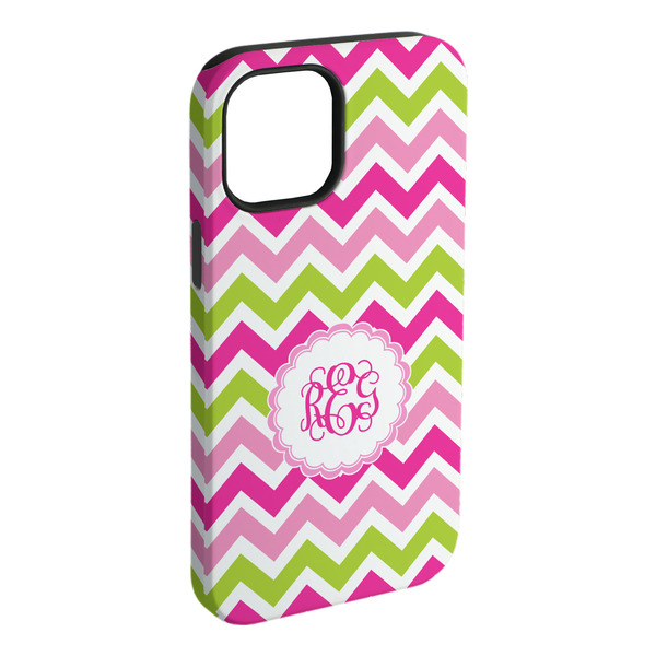 Custom Pink & Green Chevron iPhone Case - Rubber Lined (Personalized)