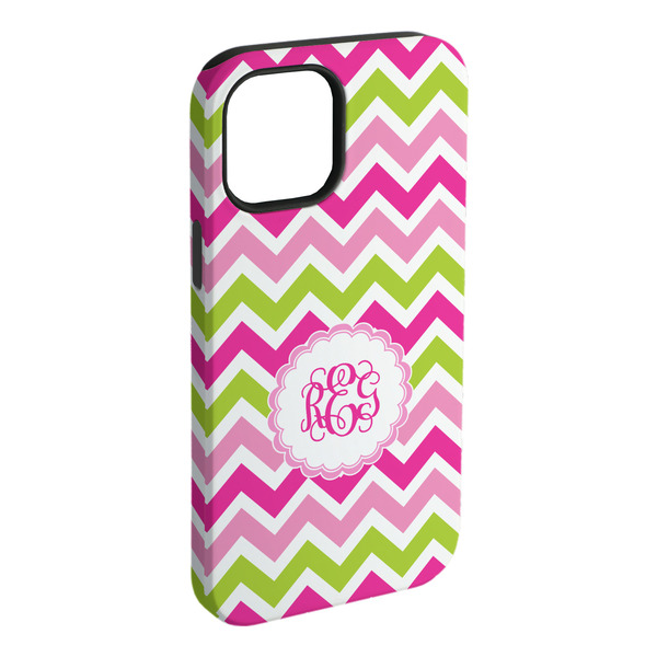 Custom Pink & Green Chevron iPhone Case - Rubber Lined - iPhone 15 Pro Max (Personalized)