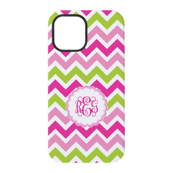 Pink & Green Chevron iPhone 15 Pro Tough Case - Back