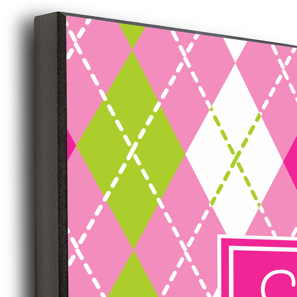 Pink & Green Argyle 11x14 Wood Print - Closeup