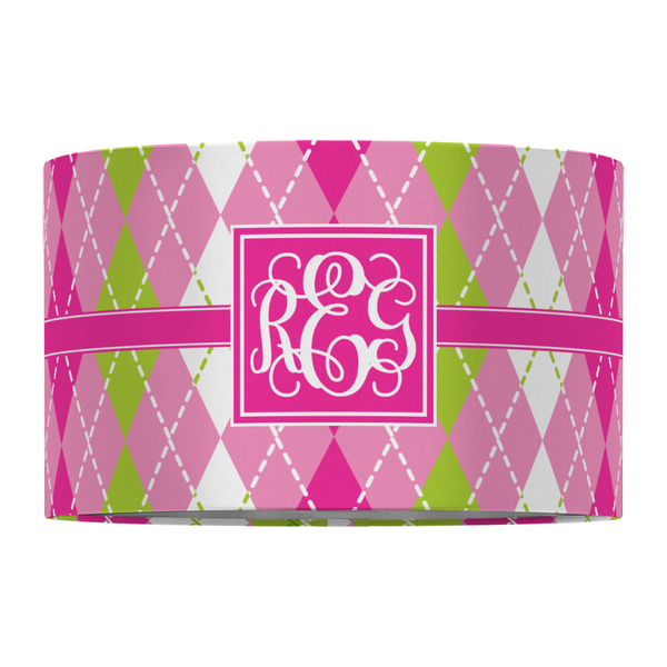 Pink & Green Argyle 12" Drum Lampshade - FRONT (Fabric)