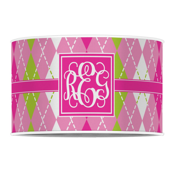 Pink & Green Argyle 12" Drum Lampshade - FRONT (Poly Film)
