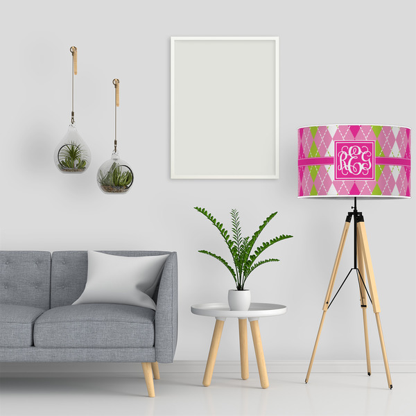 Pink & Green Argyle 12" Drum Lampshade - LIFESTYLE