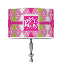 Pink & Green Argyle 12" Drum Lamp Shade - Poly-film (Personalized)