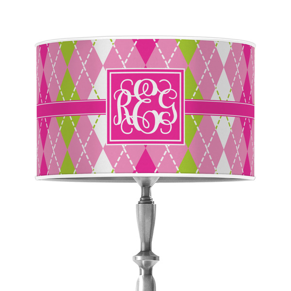 Custom Pink & Green Argyle 12" Drum Lamp Shade - Poly-film (Personalized)