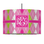 Pink & Green Argyle 12" Drum Pendant Lamp - Fabric (Personalized)