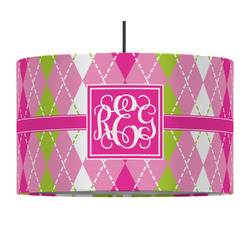 Pink & Green Argyle 12" Drum Pendant Lamp - Fabric (Personalized)